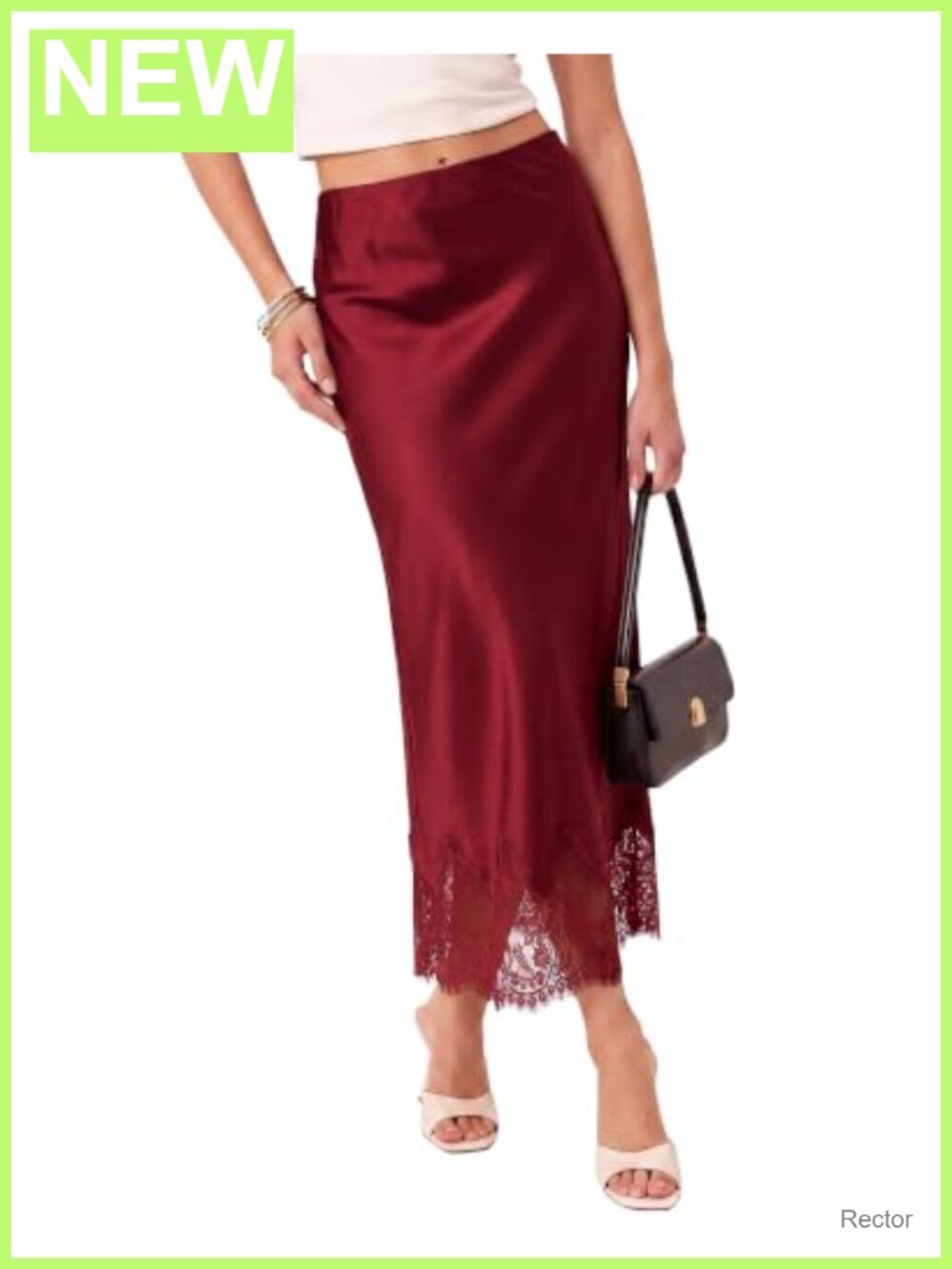 Satin Maxi Skirt with Elastic Waist and Lace Trim